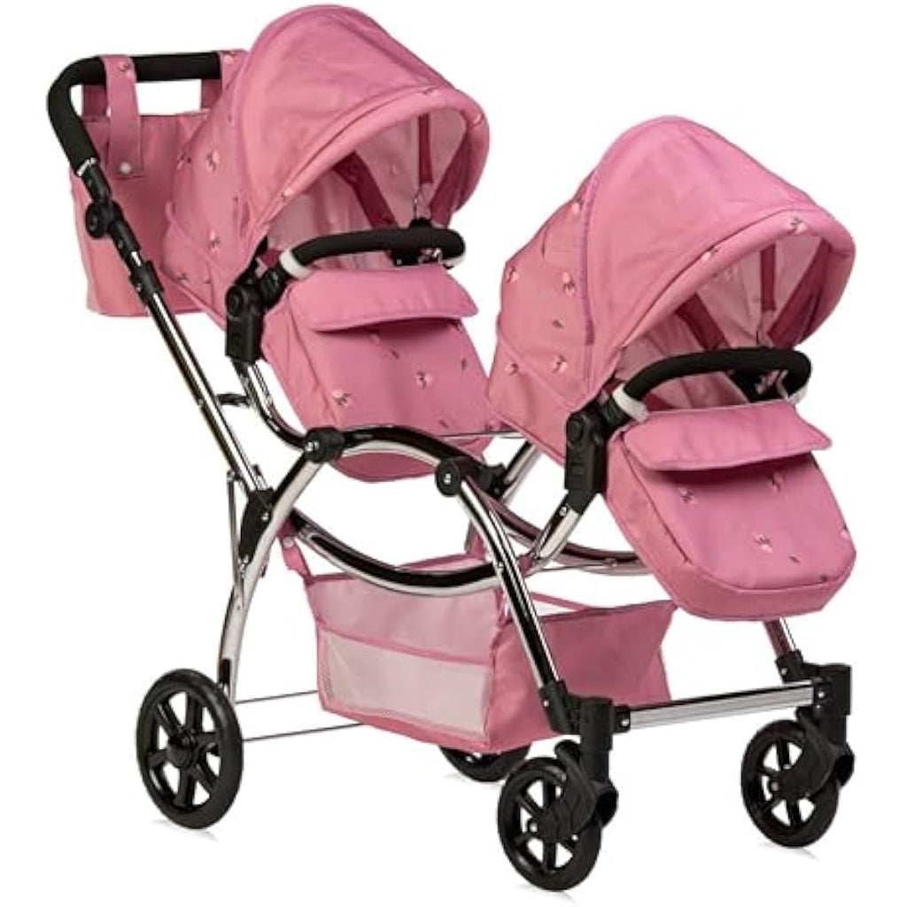 Roma Darcie Twin Dolls Pram in Pink | Adjustable Handle Double Buggy