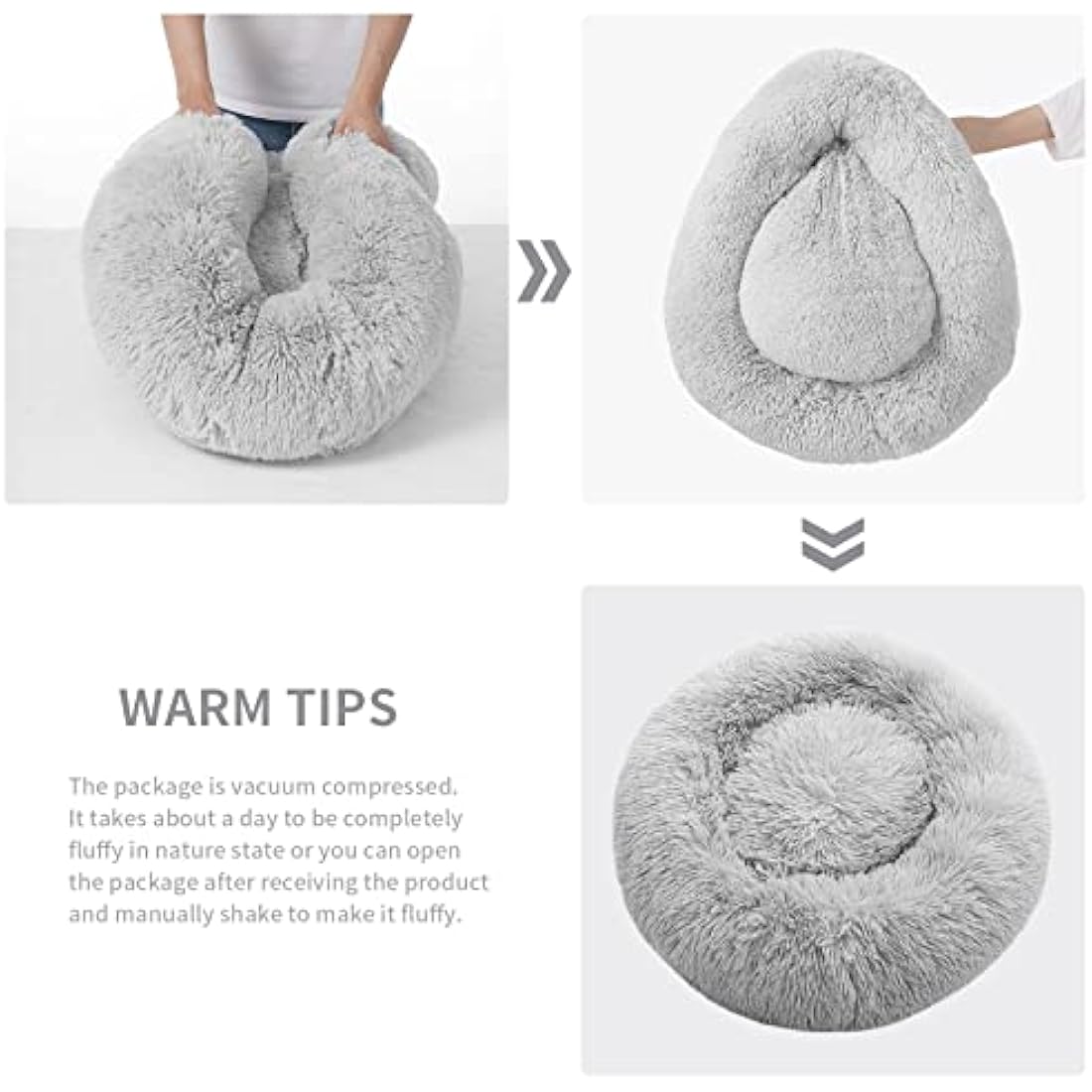 YOJOGEE Calming Donut Cat Bed – Washable Faux Fur Pet Bed, Grey 40cm