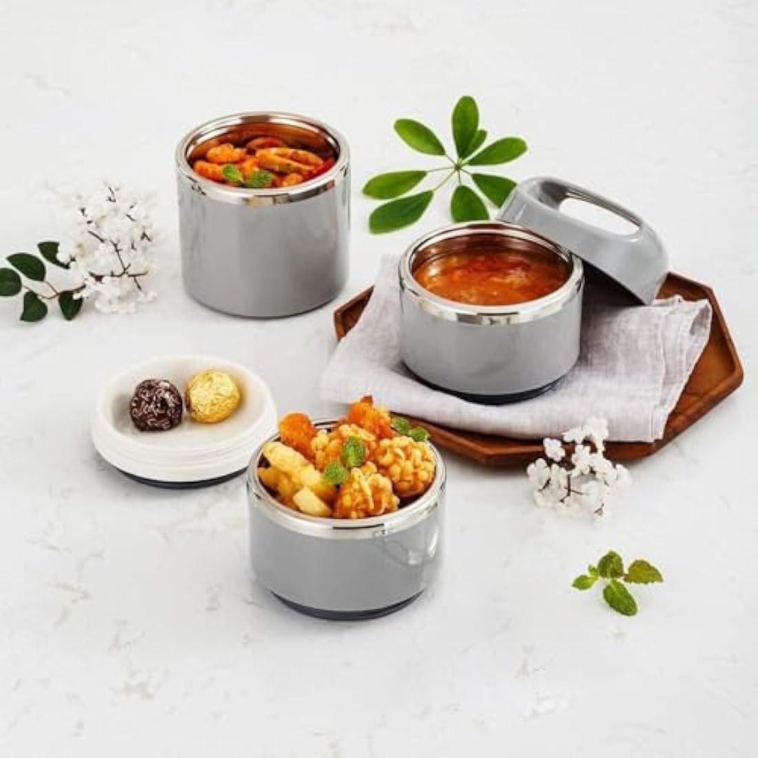 Lille Home 3-Tier Stainless Steel Thermal Bento Lunch Box with Bag – 1380ml