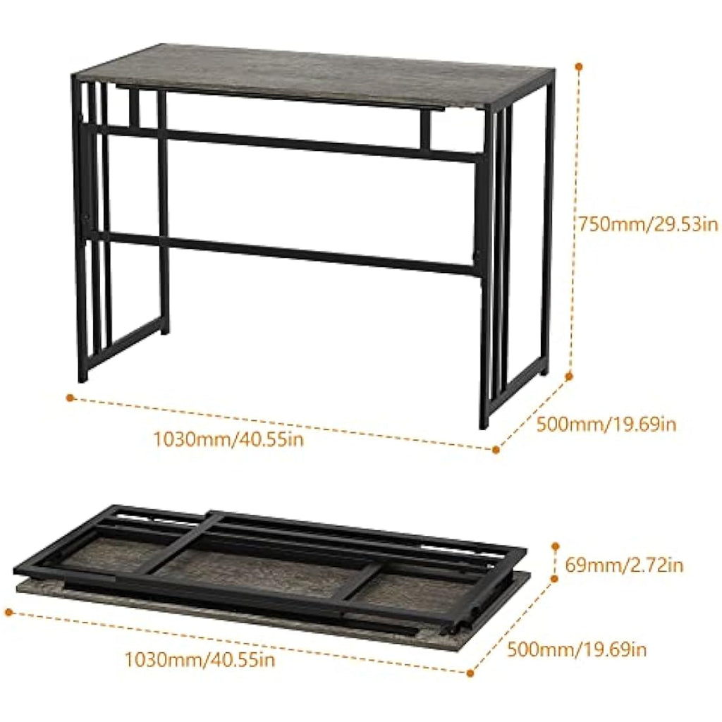 Ulifance Folding Computer Desk – No-Assembly Writing Table, Black Oak