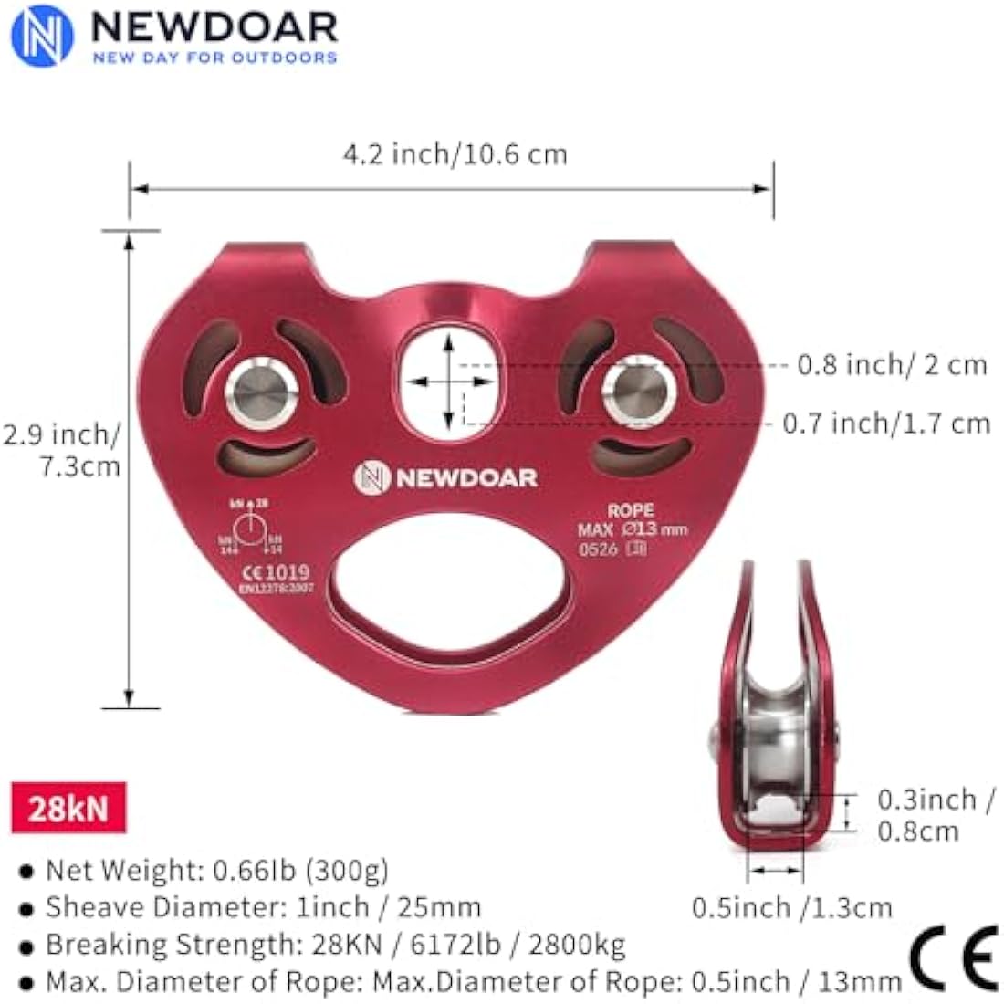 NewDoar 28KN Tandem Double Speed Pulley | Stainless Steel Zipline Trolley