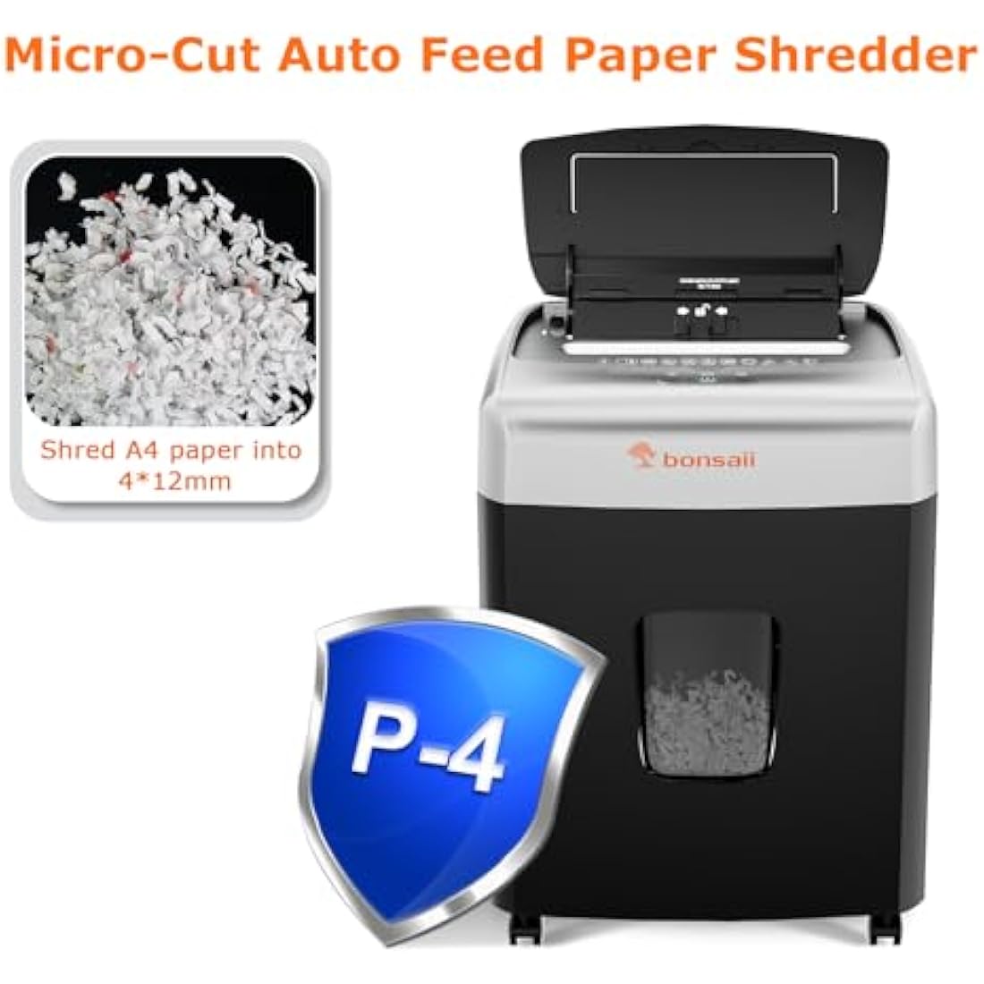 Bonsaii 110-Sheet Auto Feed Micro Cut Paper Shredder | 23L Bin