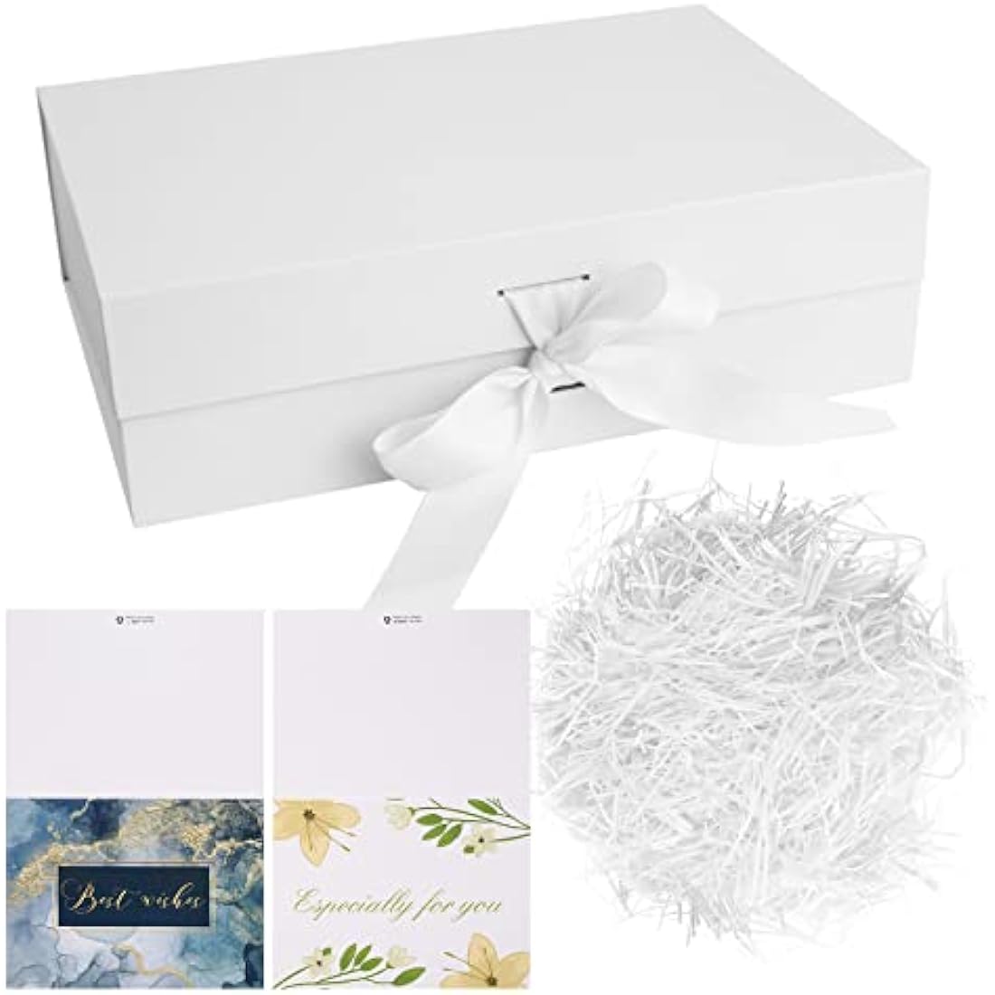 Luxury White Magnetic Gift Box with Ribbon and Shredded Paper