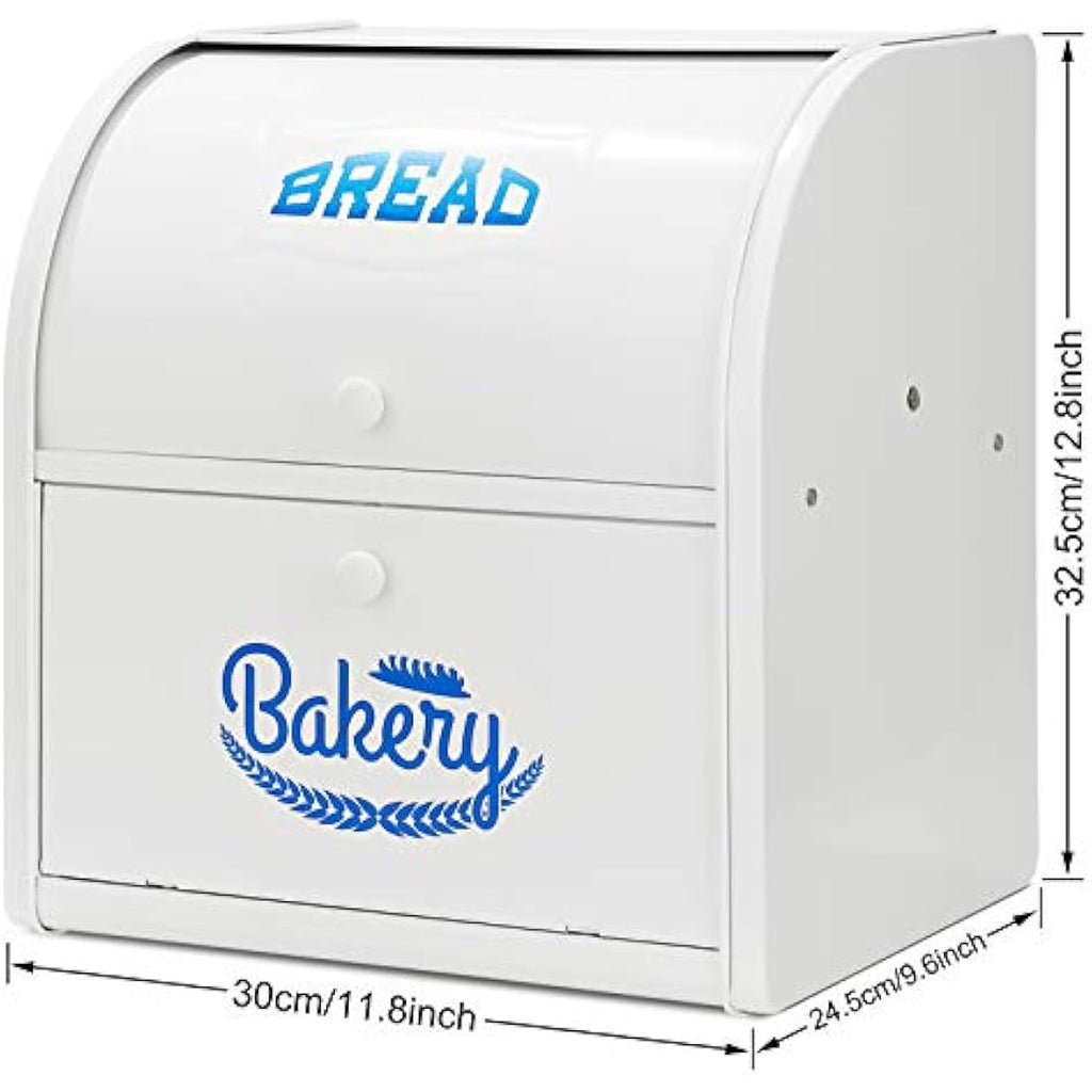 Hossejoy Metal Bread Box | Double Layer Roll Top Kitchen Storage Bin