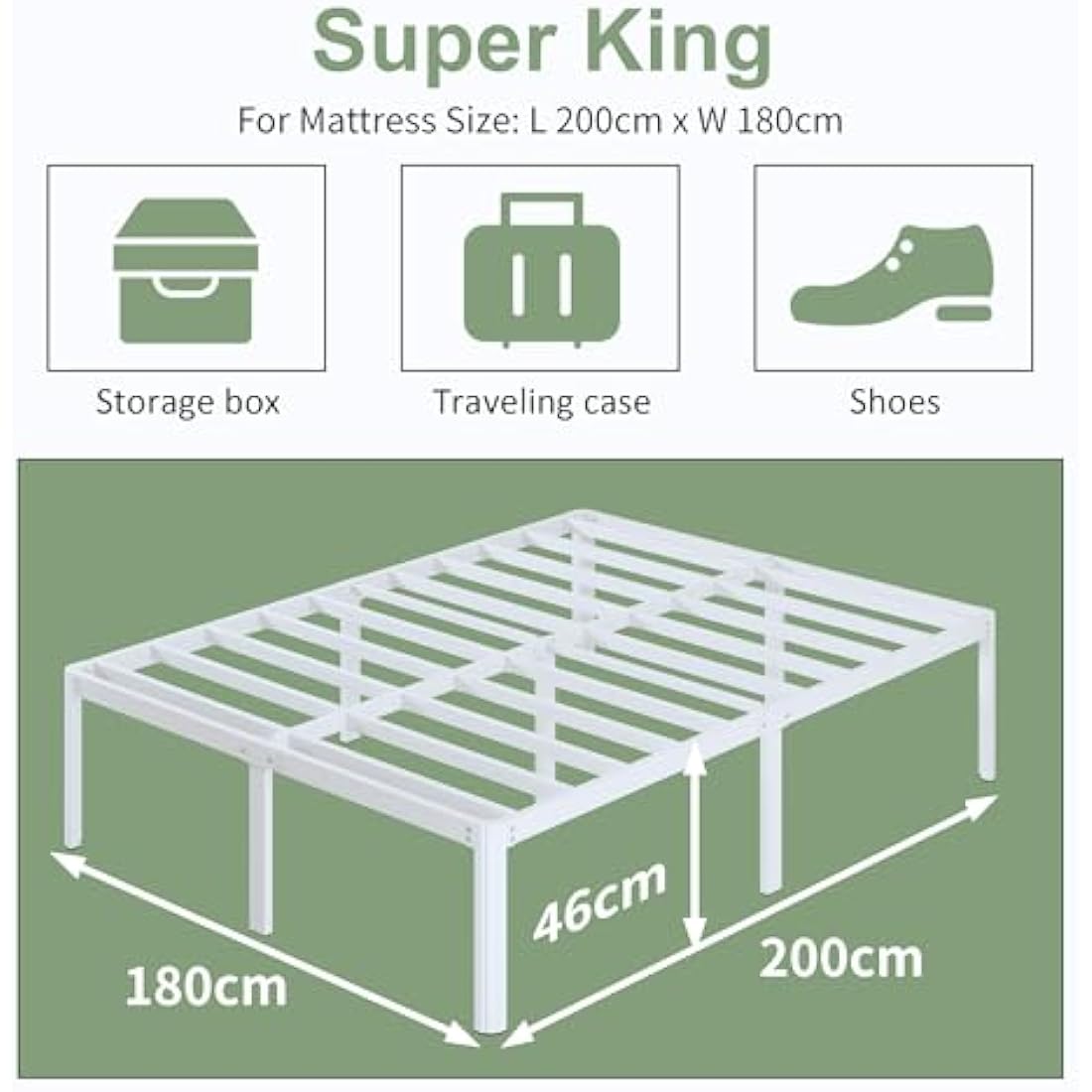 Lutown Super King Metal Bed Frame – Heavy Duty Storage Platform, White