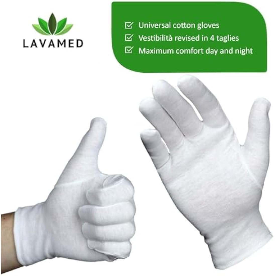 LAVAMED 100% Cotton Gloves | Soft Washable White Textile Hand Masks
