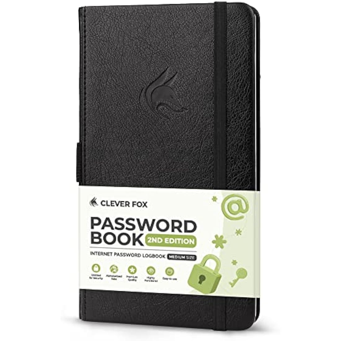Clever Fox Password Book 2nd Edition - Hardcover Login Organizer, Black