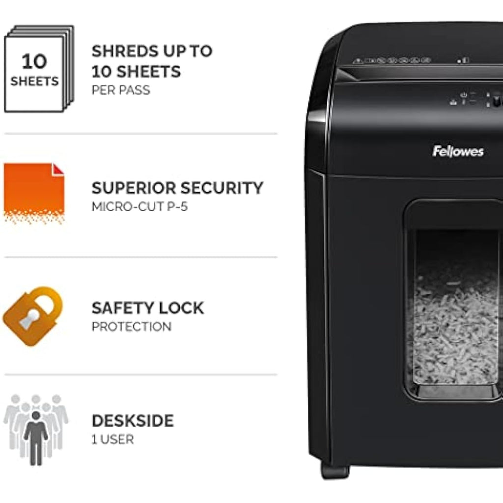 Fellowes Powershred 10M Micro-Cut Paper Shredder | 10 Sheet P-5 Security