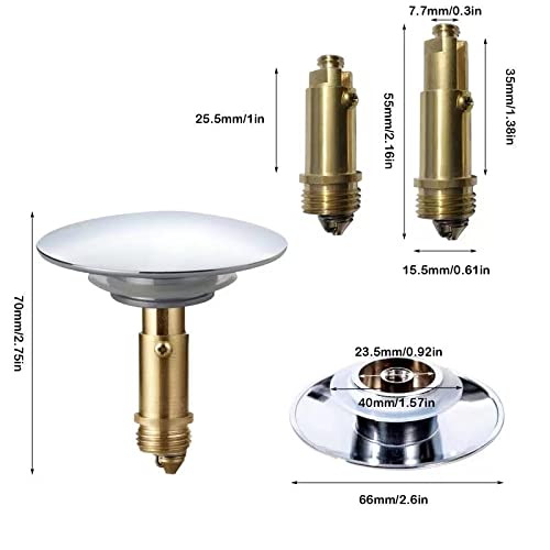 Bathroom Push Pop-Up Click Clack Plug Stopper, 66mm Push Sink Drain Plug Pop-up Stopper, Pop Up Sink Plug for Kitchen Bathroom Washbasin Bath - image 2