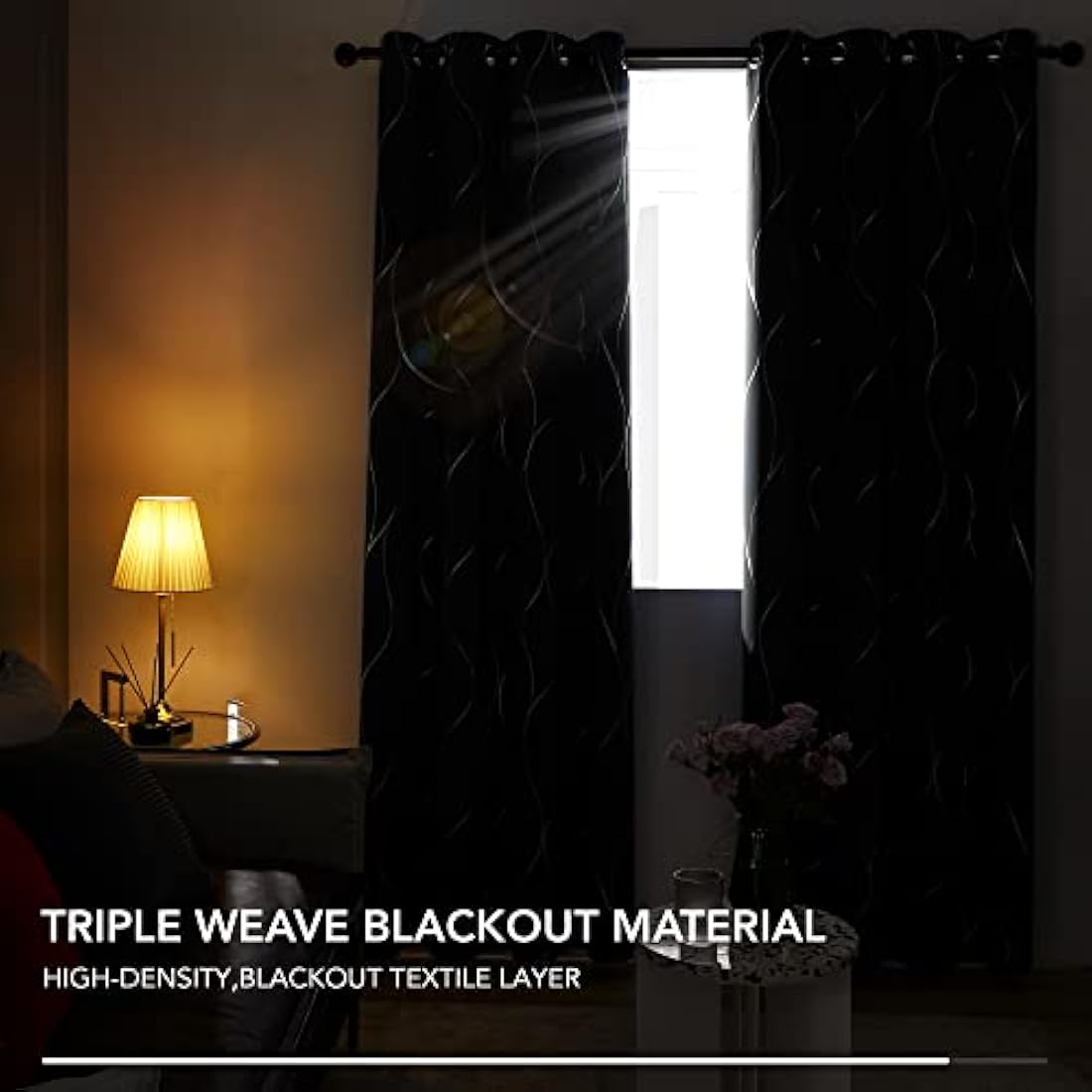 Deconovo Light Grey Blackout Curtains | Silver Wave Foil Print | 66x54