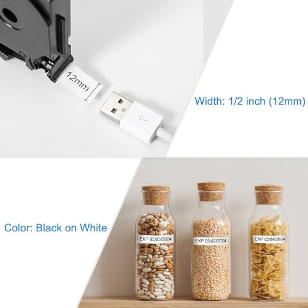 TZe-231 Compatible Label Tape | 12mm Black on White | 2-Pack