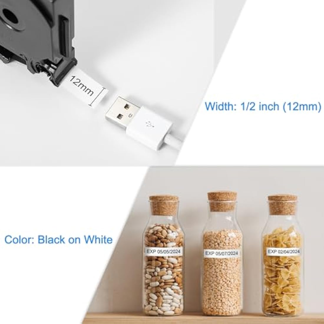 TZe-231 Compatible Label Tape | 12mm Black on White | 2-Pack