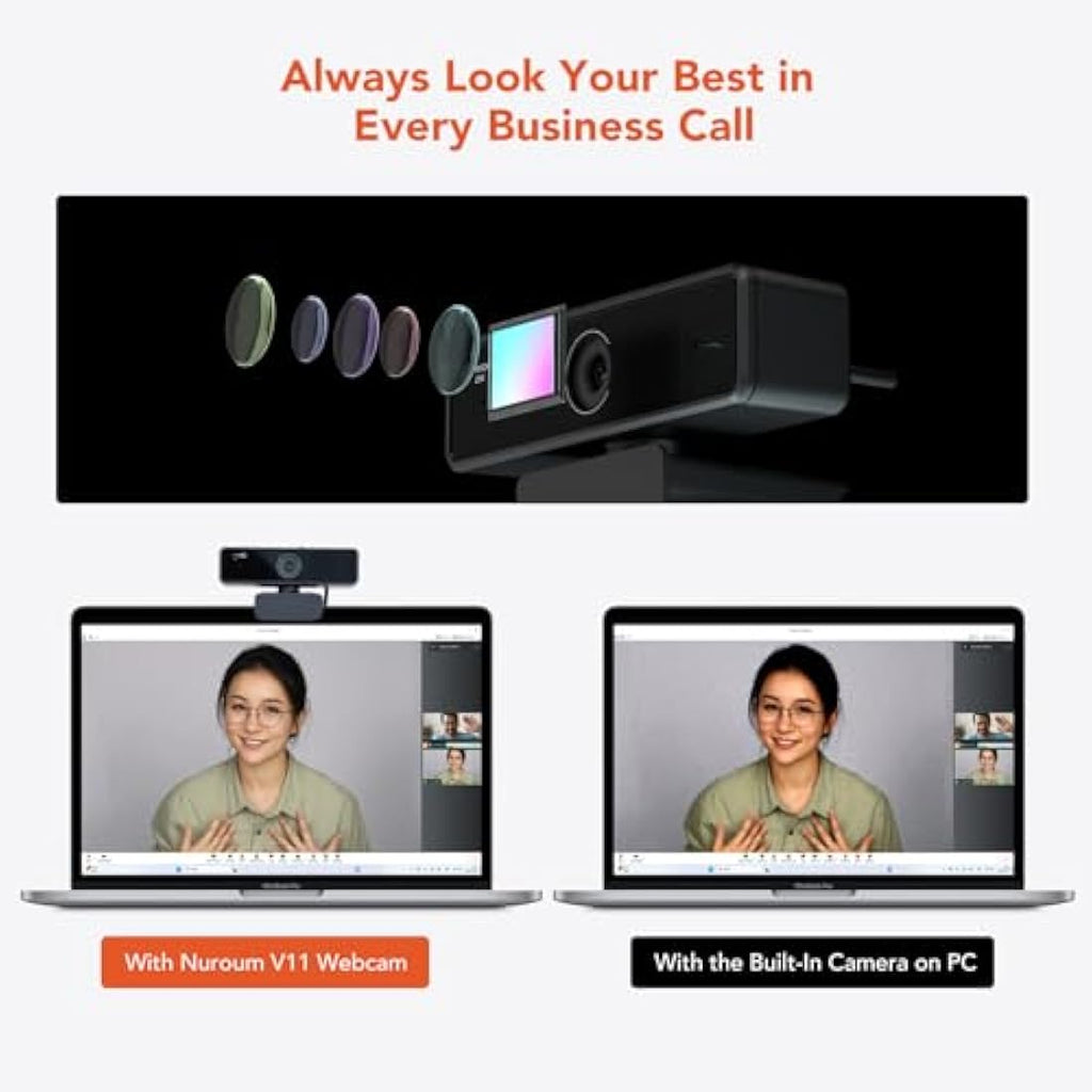 Nuroum V11 2K Webcam - 1080P 60fps Camera with Noise-Cancelling Mic