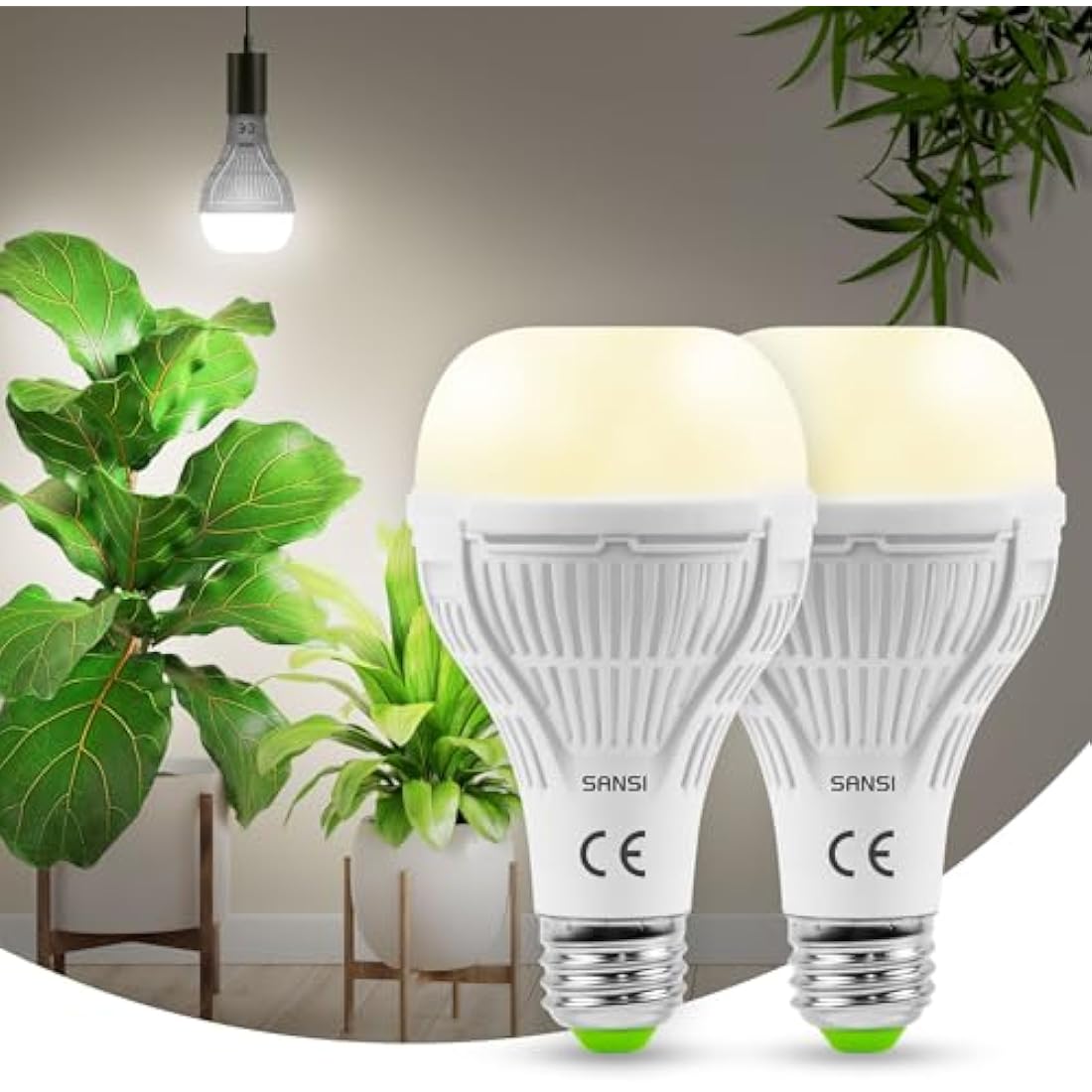 SANSI Full Spectrum LED Grow Light Bulb - 15W E27 Plant Light (2-Pack)