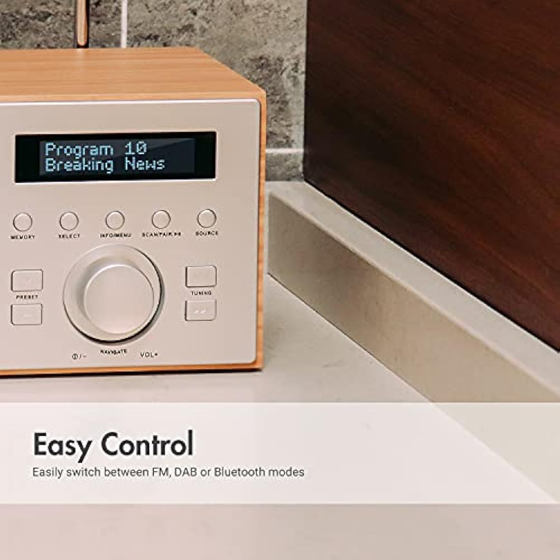 August MB420 DAB+ Digital Radio & Bluetooth Speaker - Dual Alarm - Oak
