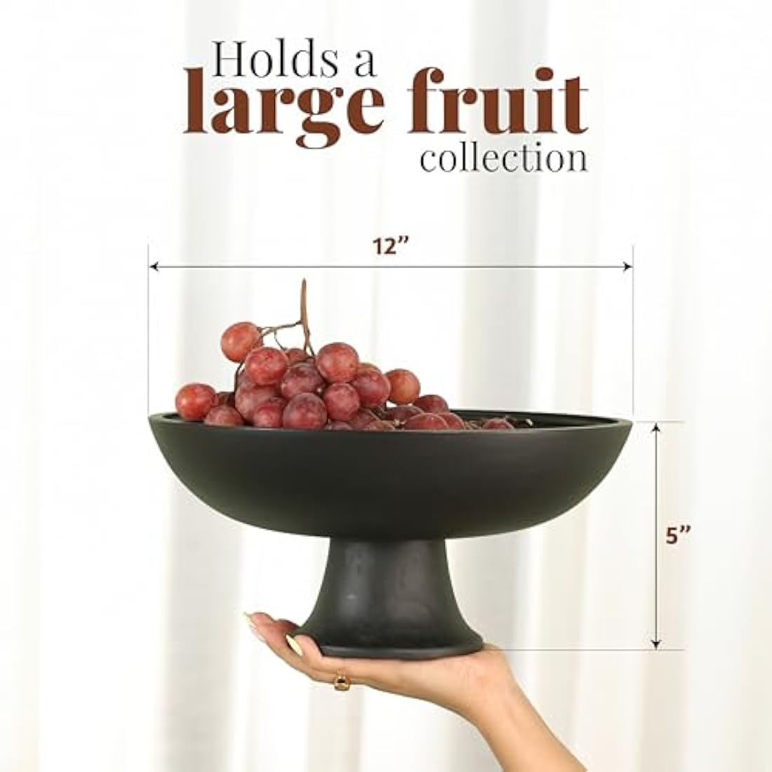 Folkulture 30cm Black Mango Wood Fruit Bowl | Ribbed Decorative Centerpiece