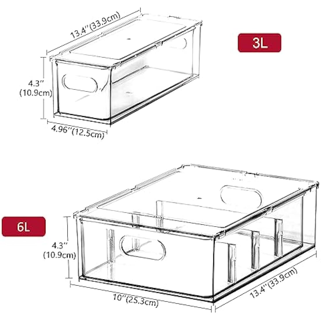 3-Pack Stackable Fridge Organizer Bins with Pull-out Drawers