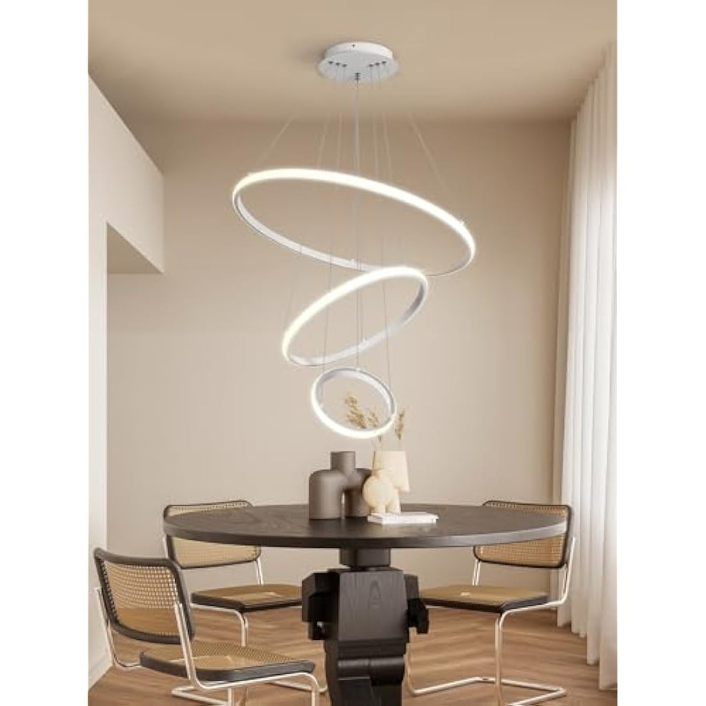KAUCQI 3-Ring LED Chandelier | Dimmable Modern Pendant Light for Kitchen