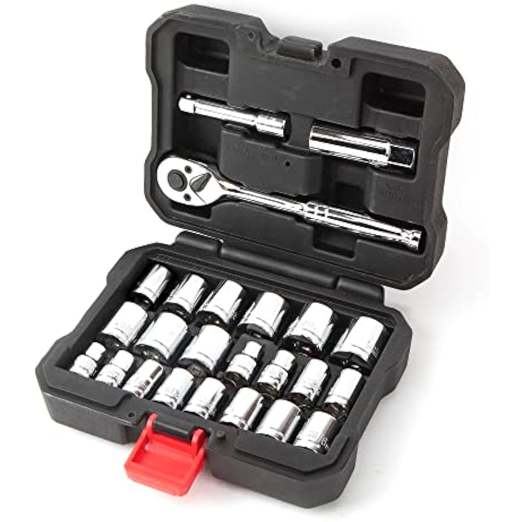 WORKPRO 24-Piece Socket Set | 3/8" Drive Metric & SAE Ratchet Wrench Kit