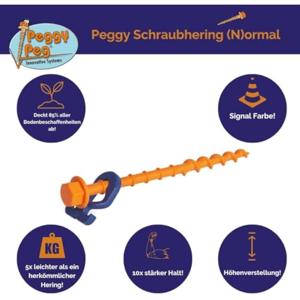 Peggy Peg Screw-in Peg Normal (N) Heavy-Duty Tent Stakes | 12 Pack