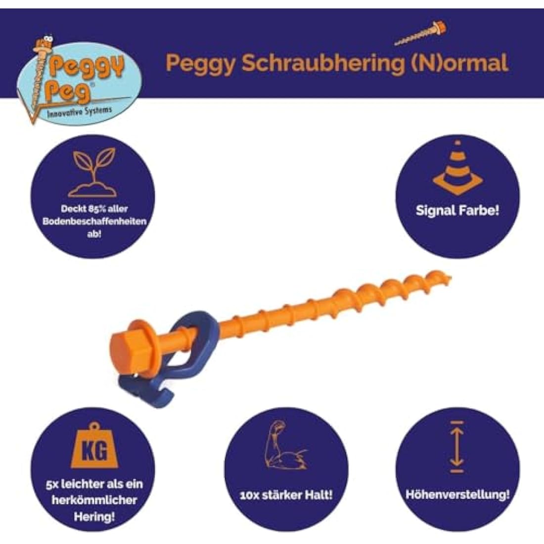 Peggy Peg Screw-in Peg Normal (N) Heavy-Duty Tent Stakes | 12 Pack