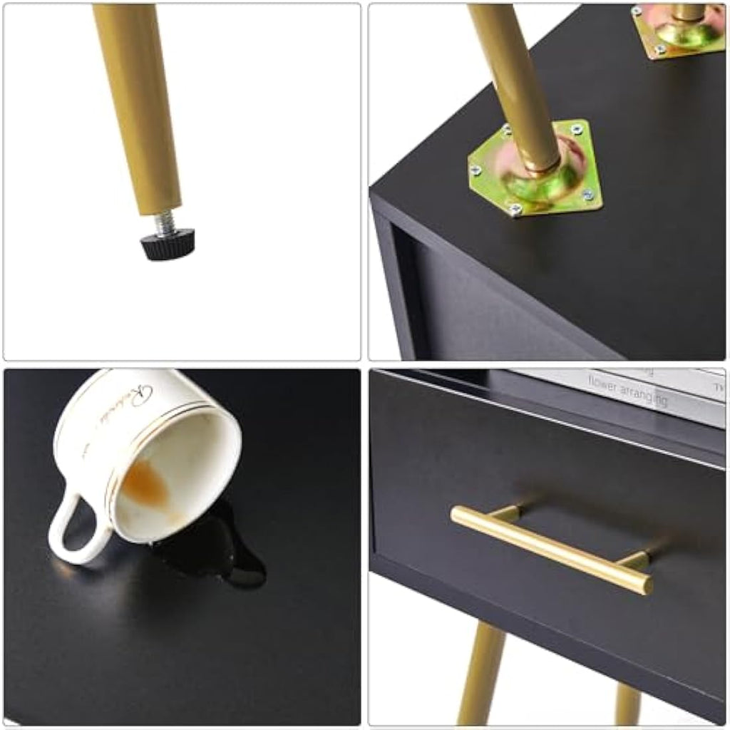 IBUYKE Mid-Century Modern Nightstand | 2-Tier Black End Side Table