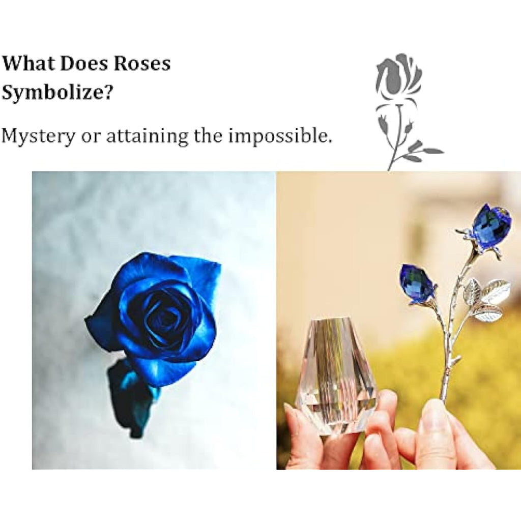 H&D Hyaline & Dora Crystal Blue Roses Figurine with Silver Stem and Vase