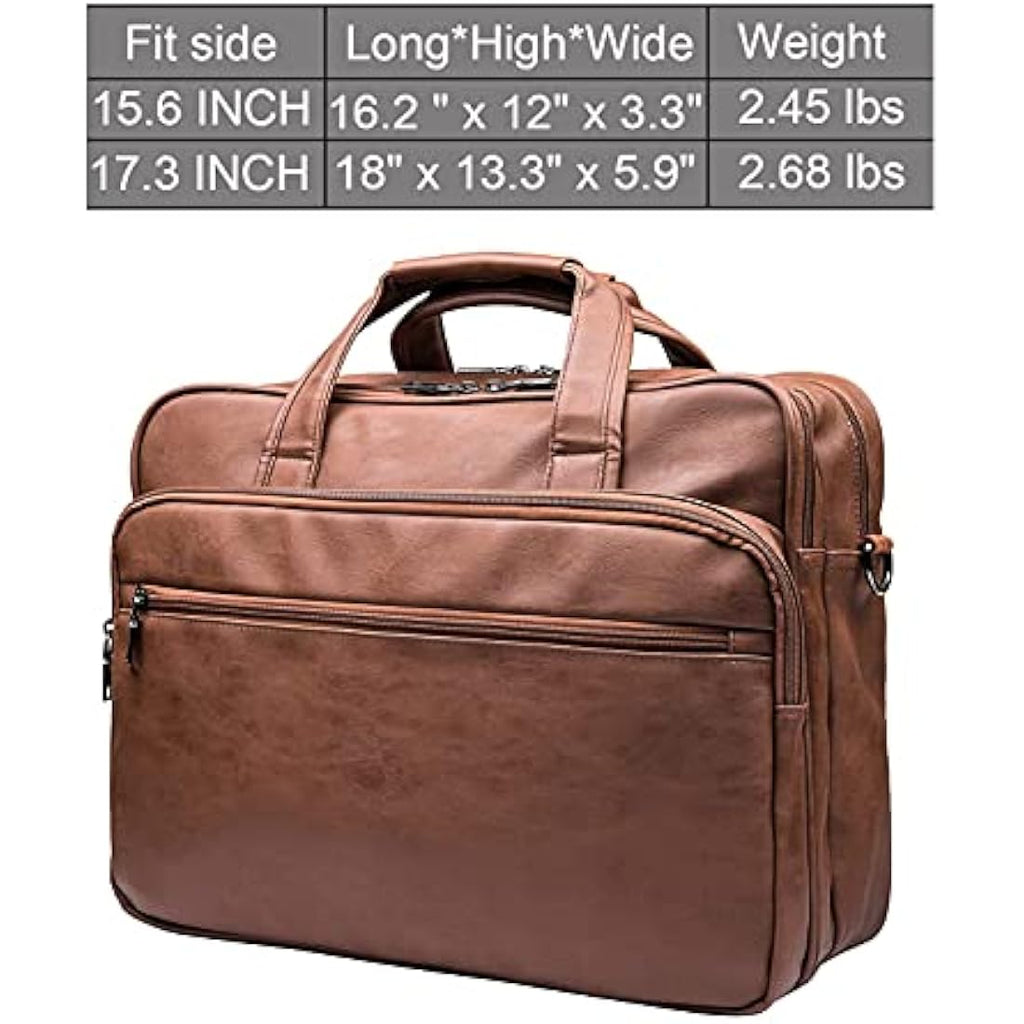 Seyfocnia Brown Leather Laptop Bag | 15.6 Inch Business Messenger Briefcase