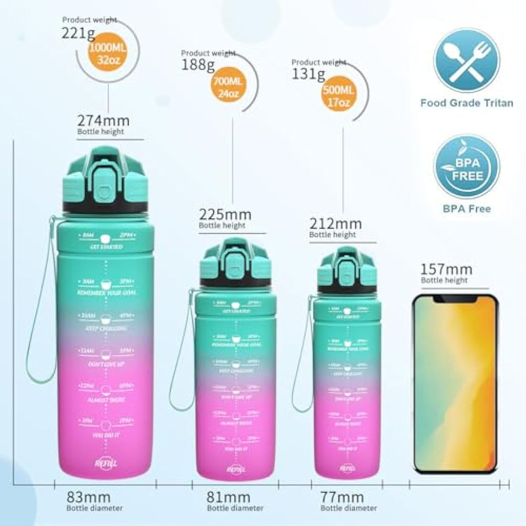 Niggeey Motivational Water Bottle | Leak Proof BPA Free Tritan – 1L