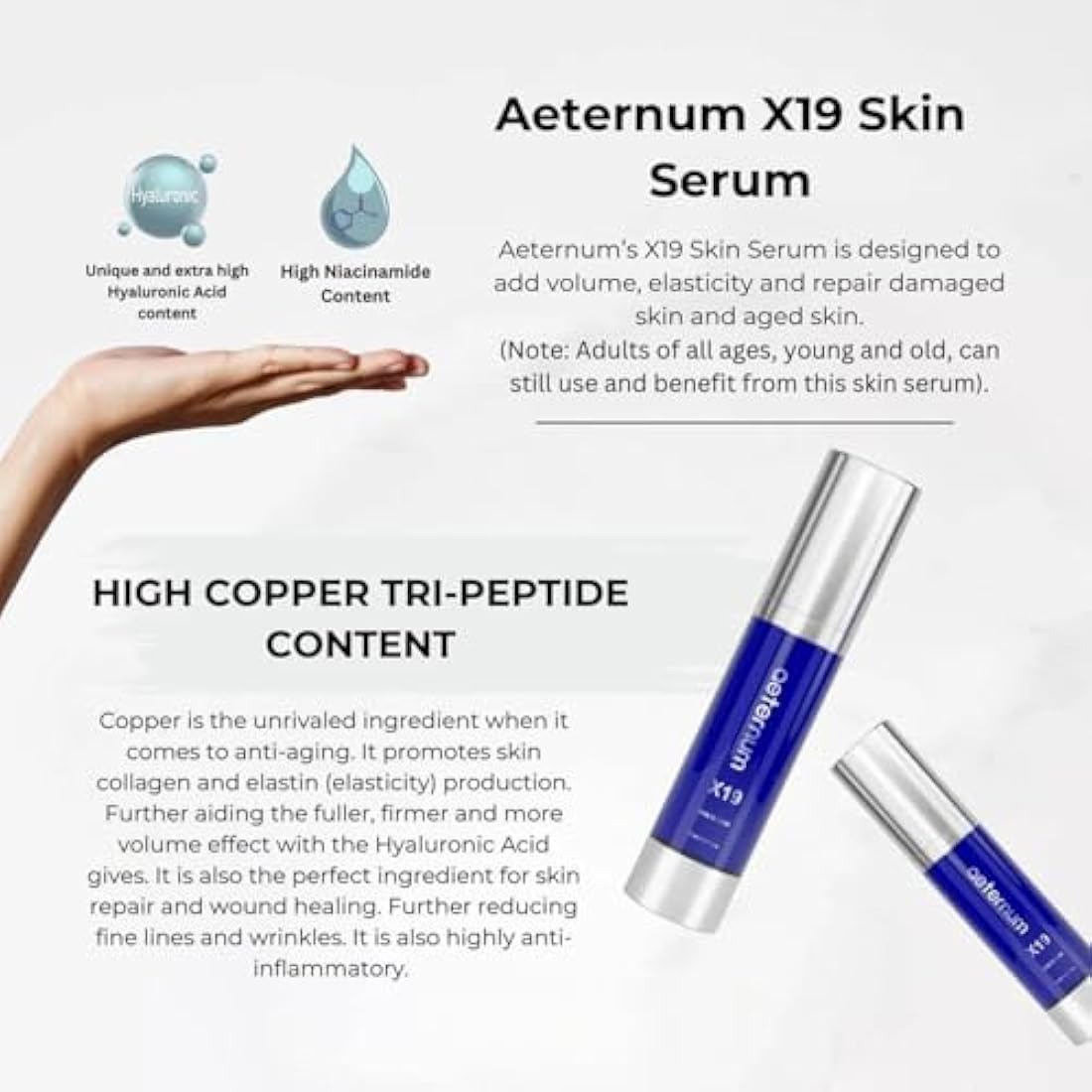 Aeternum X19 Hyaluronic Acid Face Serum with Copper Peptide & Niacinamide