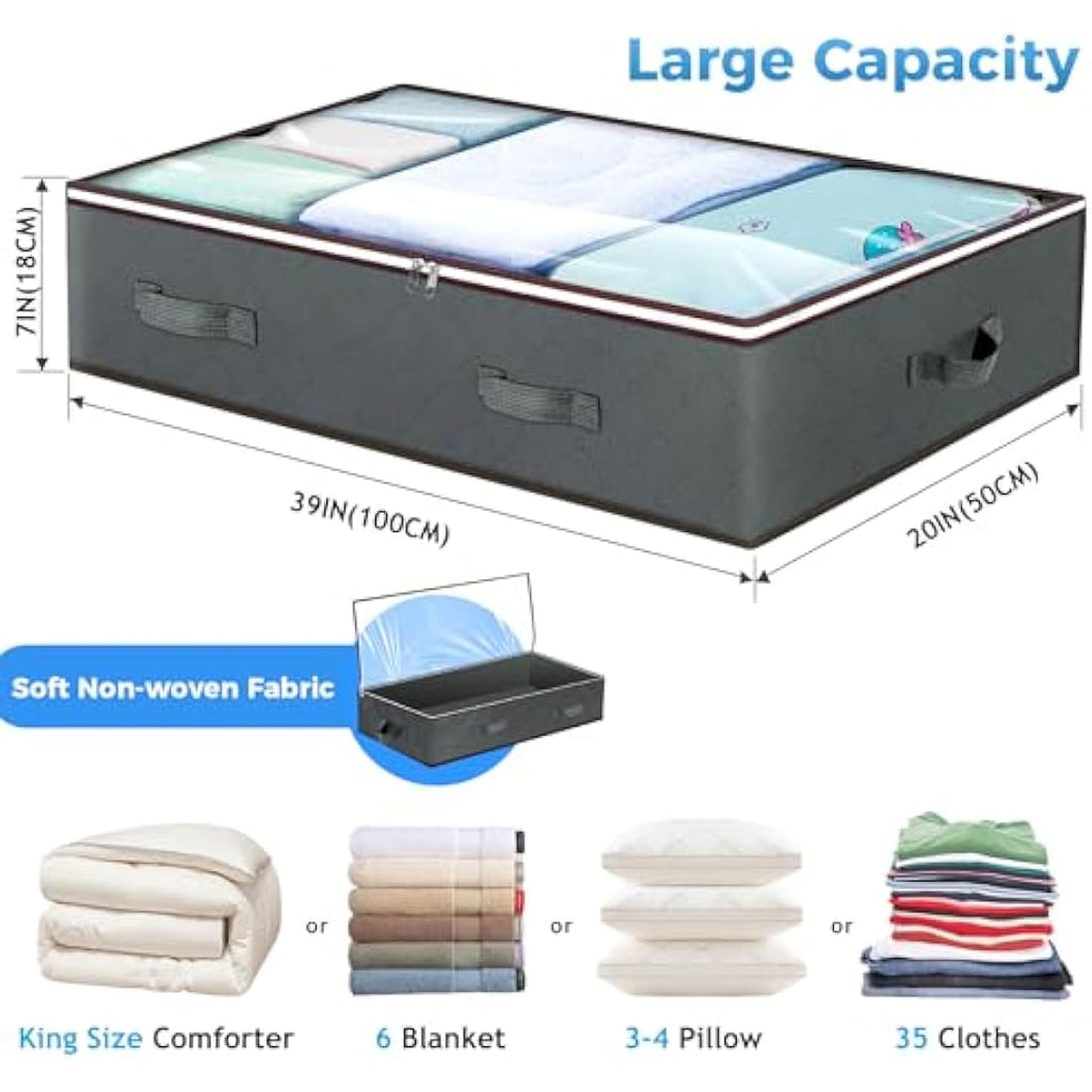 Budding Joy 90L Underbed Storage Bags with Lid, 4 Pack – Grey