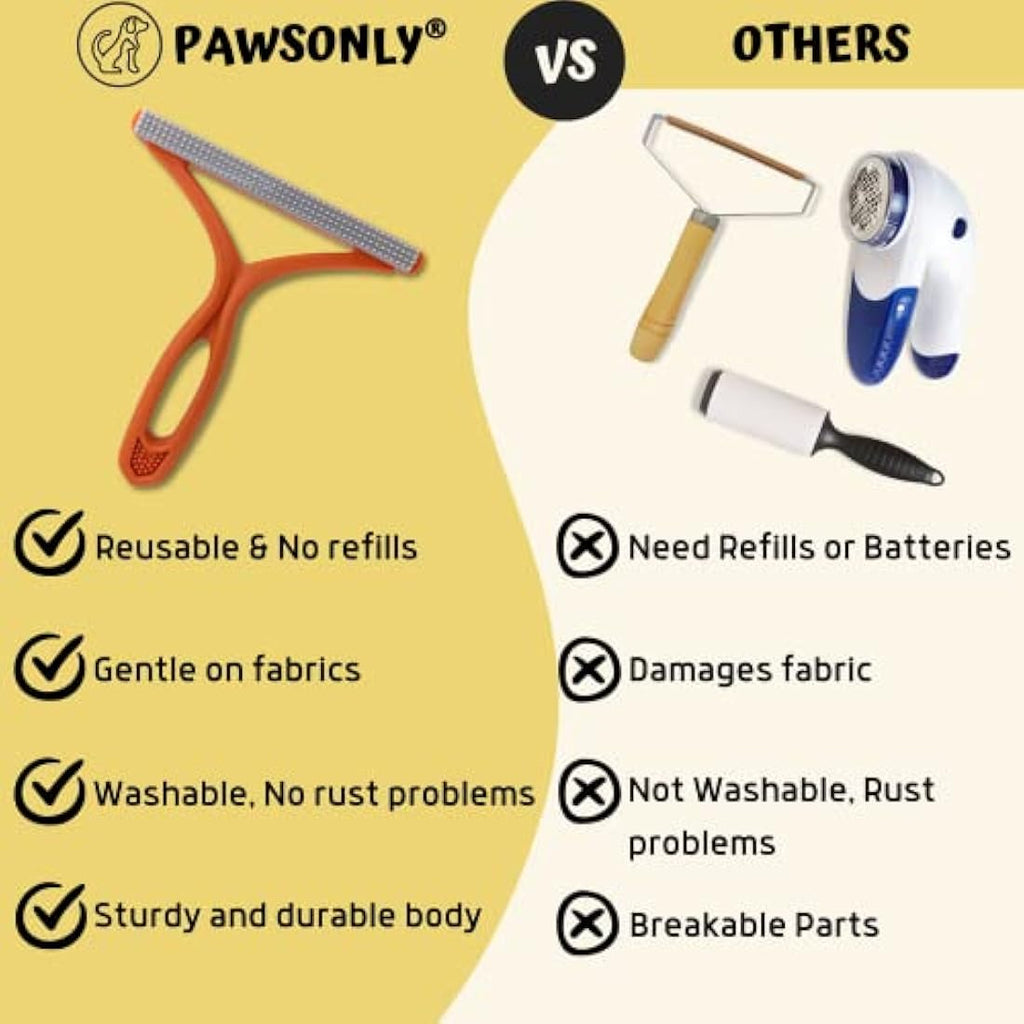 PawsOnly Pet Hair Remover - Double Sided Fabric Safe Lint Scraper Tool
