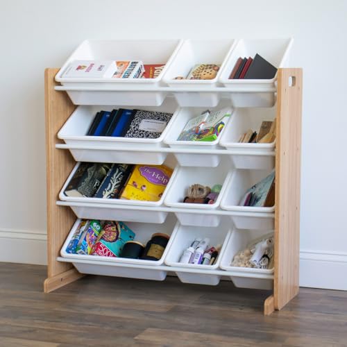 Humble Crew Journey Wooden Toy Storage Organiser with 12 Bins – White