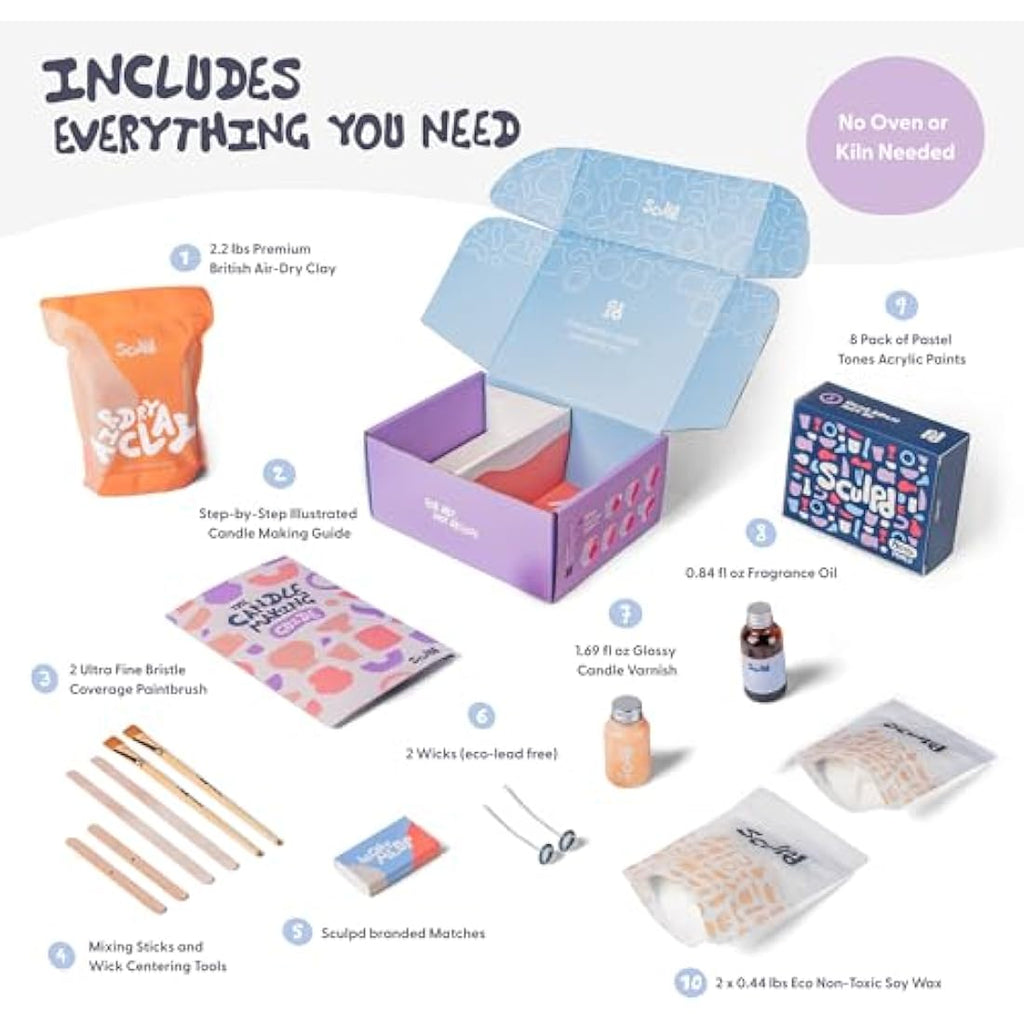 Sculpd Candle Making & Pottery Kit – 2 Person DIY Soy Wax & Clay Set