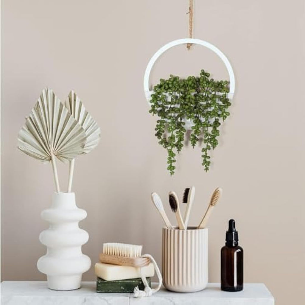 Hobyhoon Artificial String of Pearls Hanging Plant in Wooden Pot