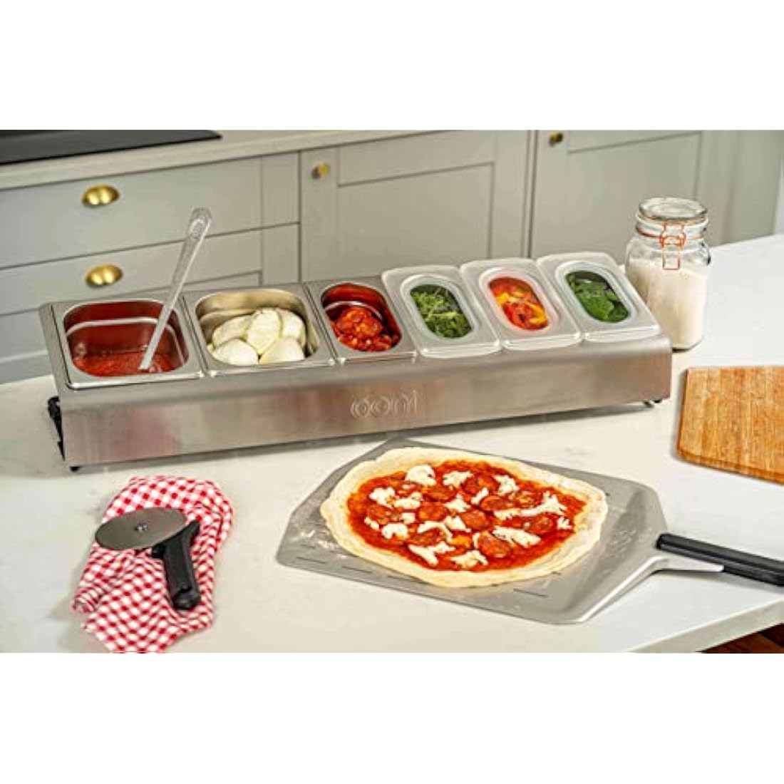 Ooni Pizza Topping Station – Stainless Steel Outdoor Prep with 6 Containers