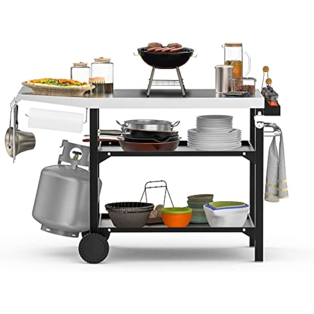 Onlyfire Stainless Steel BBQ Food Prep Table – 3-Tier Outdoor Grill Cart