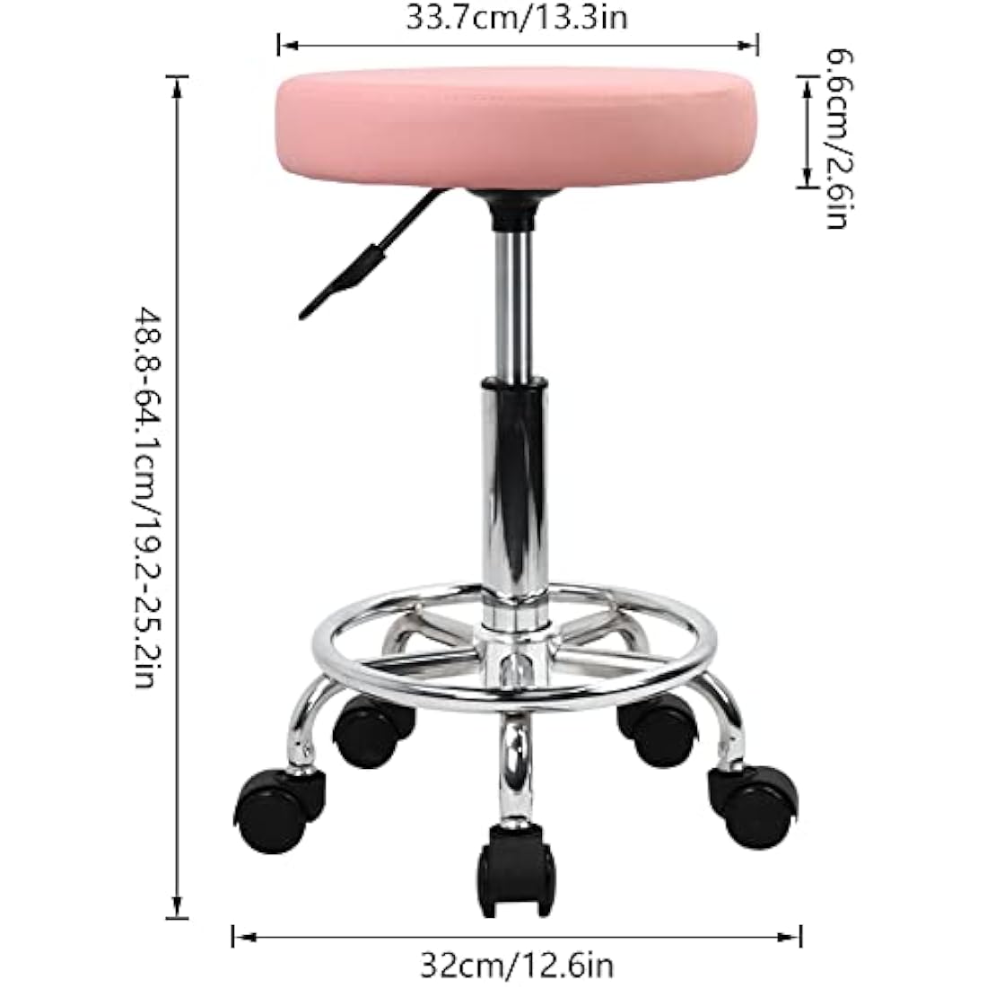 KKTONER Pink PU Leather Rolling Stool – Adjustable Swivel Salon Chair