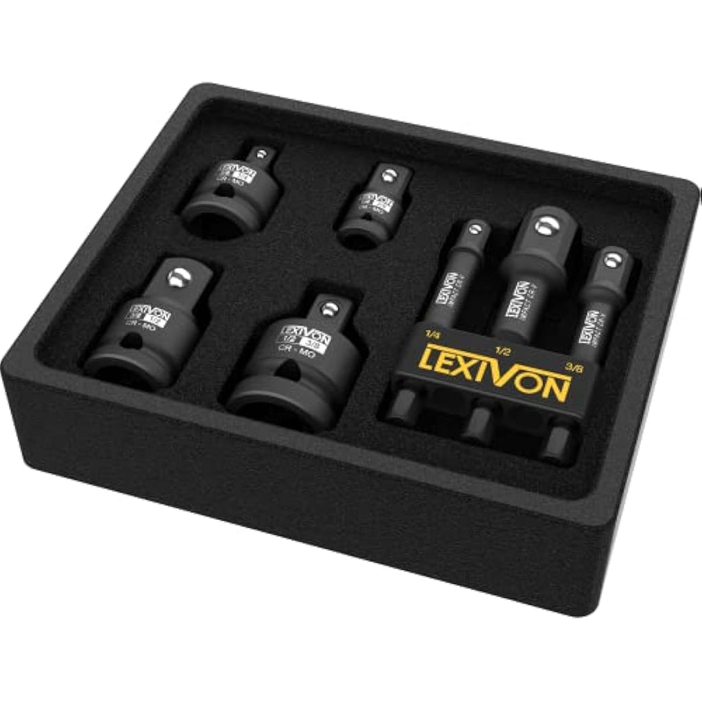 LEXIVON 7-Piece Impact Socket Adapter & Extension Set – Black Phosphate