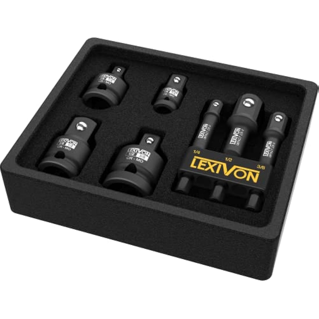 LEXIVON 7-Piece Impact Socket Adapter & Extension Set – Black Phosphate