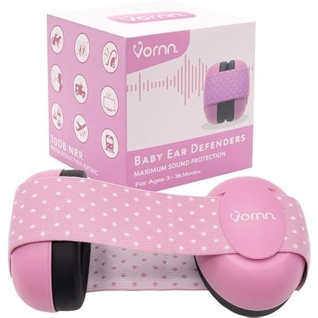 VORNN Baby Ear Defenders | 0-36 Months Noise Cancelling Muffs – Pink
