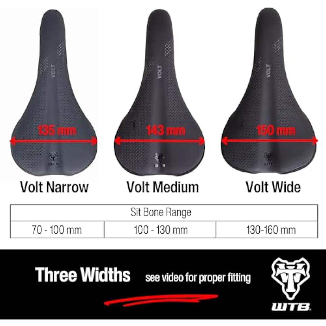 WTB Volt Mountain Bike Saddle – Narrow Cromoly Rails Black 142mm