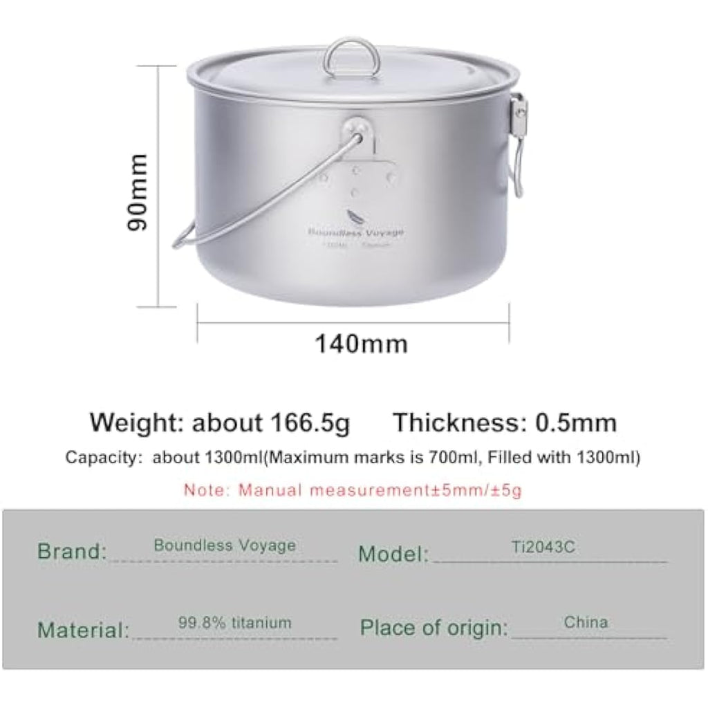 Boundless Voyage 1300ml Titanium Pot | Ultralight Camping Mug with Lid