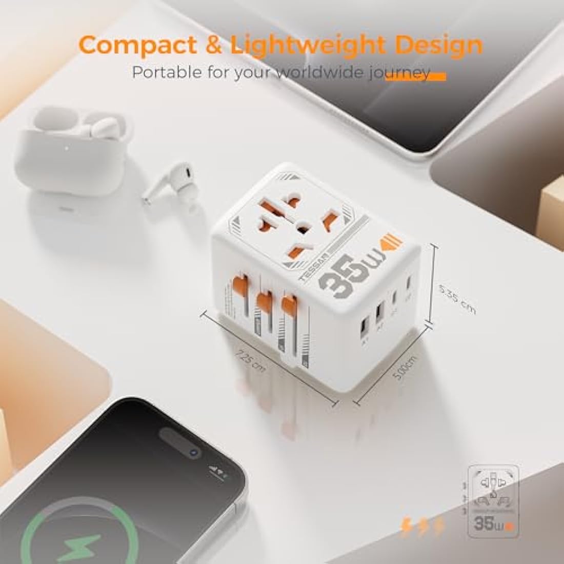 TESSAN Universal Travel Adapter - 35W International Plug with 3 USB-C