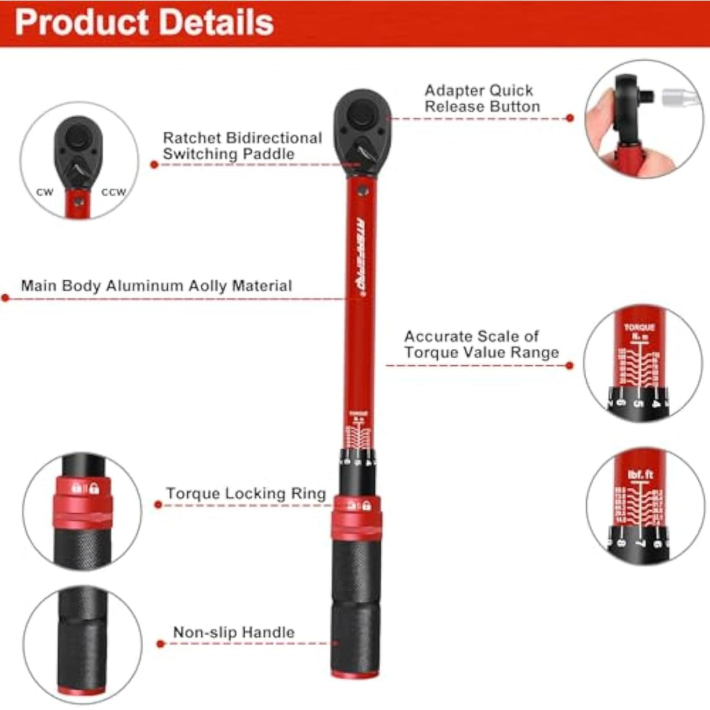 ATsafepro 3/8 Inch Drive Click Torque Wrench | 10-120 Nm Dual-Direction