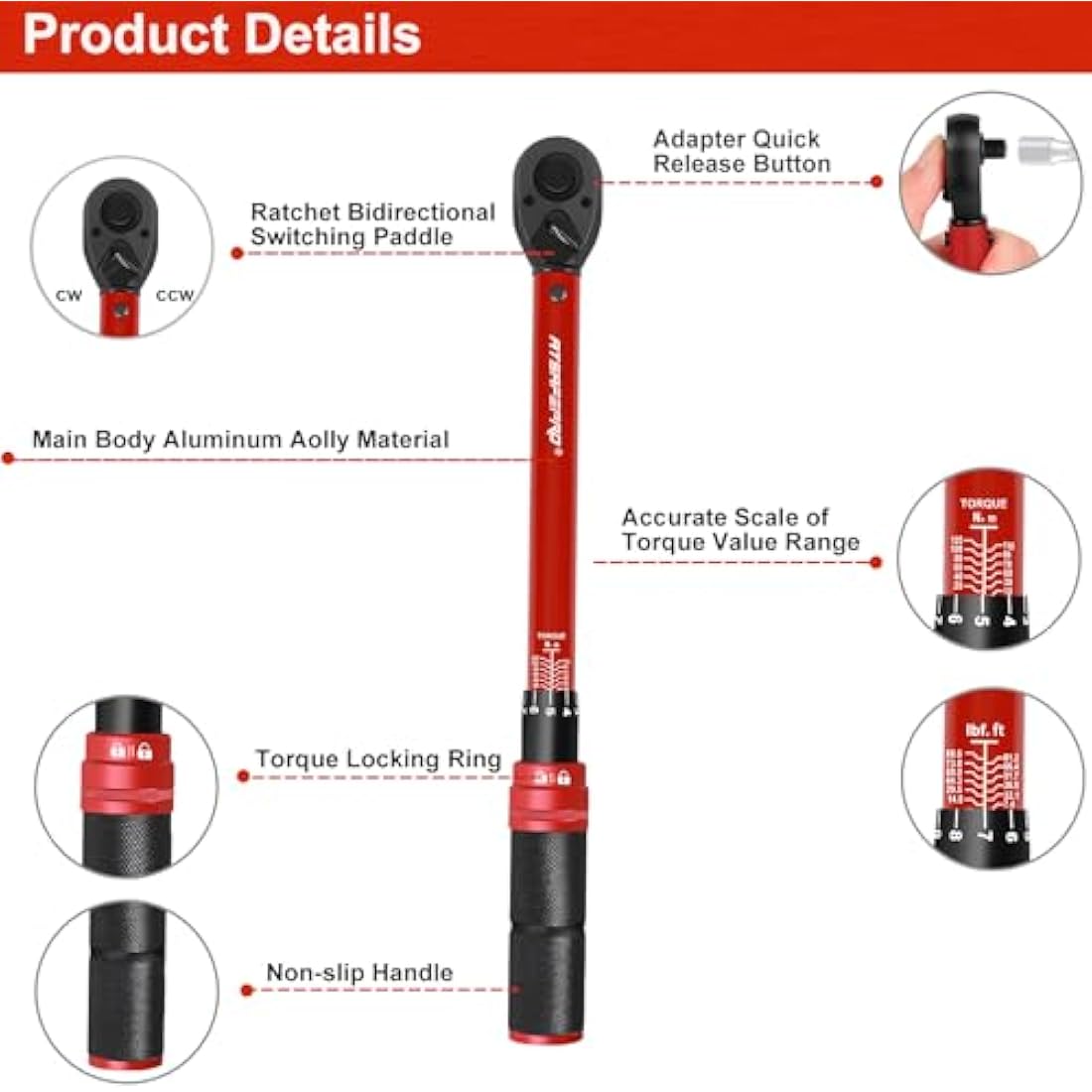 ATsafepro 3/8 Inch Drive Click Torque Wrench | 10-120 Nm Dual-Direction