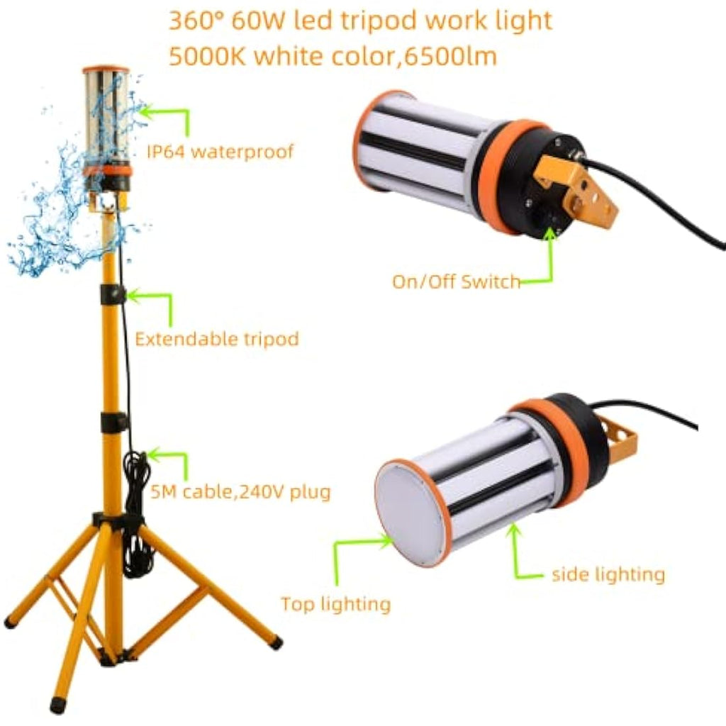 Choen LED Tripod Work Light | 6500LM 360° Jobsite Lighting for Construction