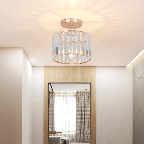Jolof Store Crystal Ceiling Light – Modern Rose Gold Semi Flush Mount Lamp