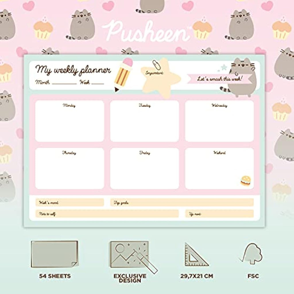 Pusheen Cat Weekly Planner A4 - Grupo Erik Desk Calendar & Notepad
