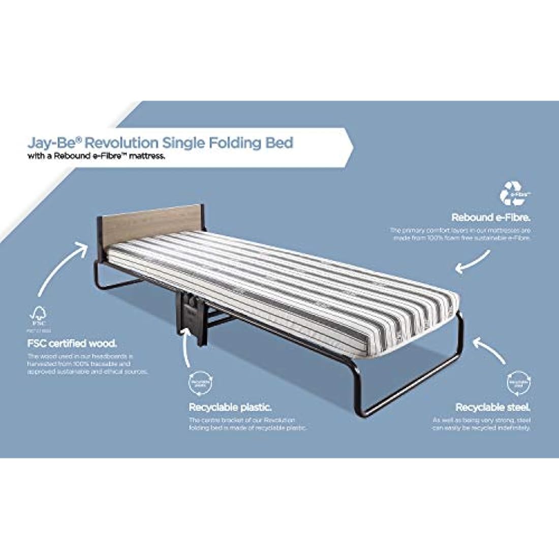 JAY-BE Revolution Single Folding Bed with Rebound e-Fibre Mattress